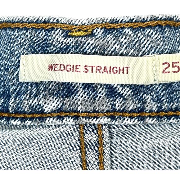 Levi's Wedgie Straight Jeans Shorts 25" Cutoffs Light Wash Grunge Retro Stretch - Picture 4 of 12